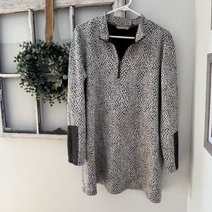 Soft Surroundings Trudy Gray Leopard Print 1/4 Zip Sweatshirt Tunic Size L‎